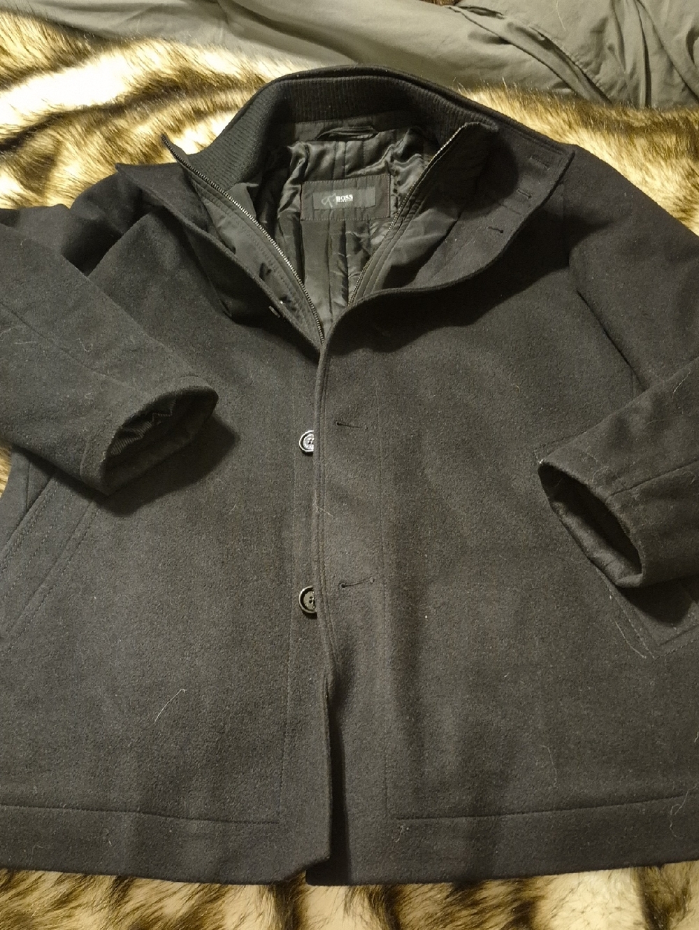 Hugo Boss Black Wool Pea Coat Large US 46R